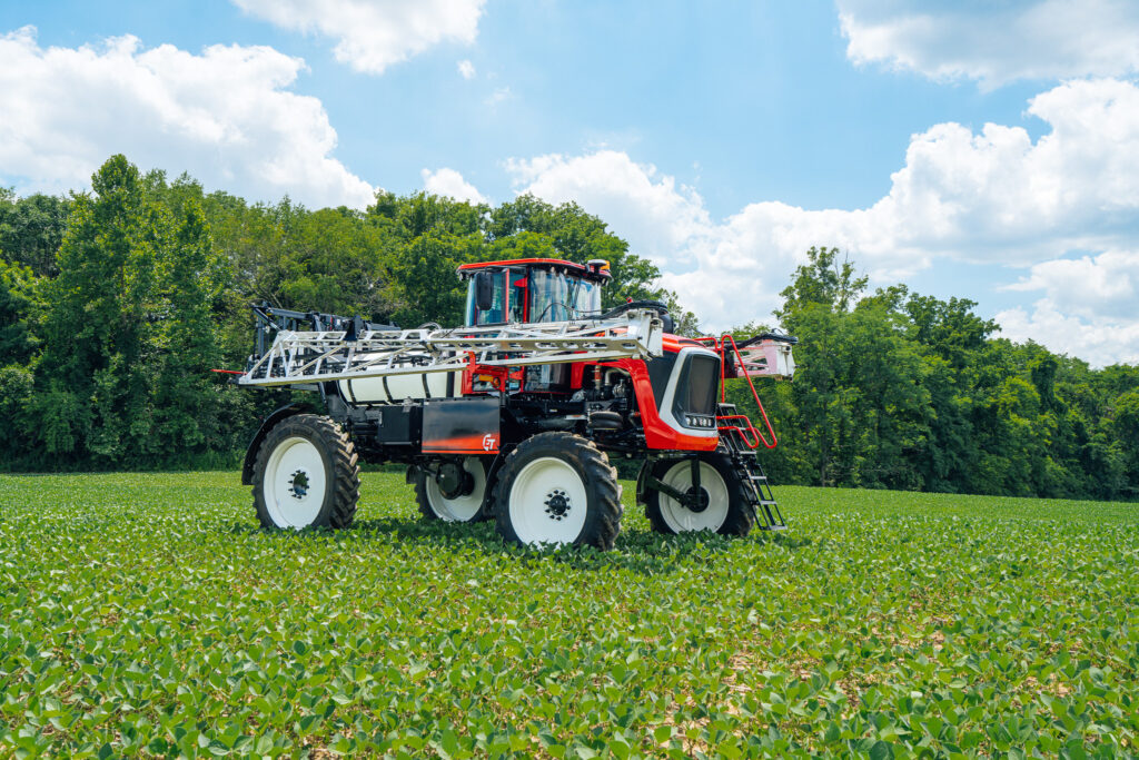 AS650 apache sprayer sitting in bean field on an angle