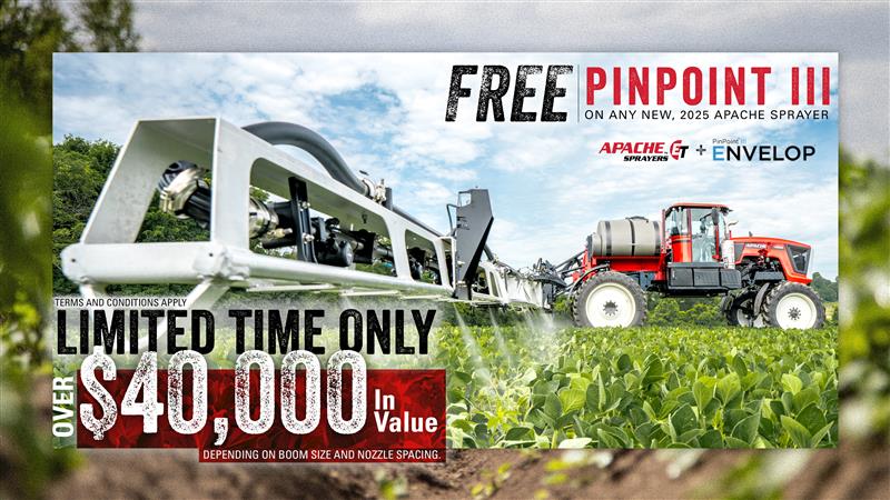 flyer of new apache sprayer offer. Free Pinpoint III