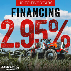 2.95 financing in big bold letters, apache sprayer in foreground