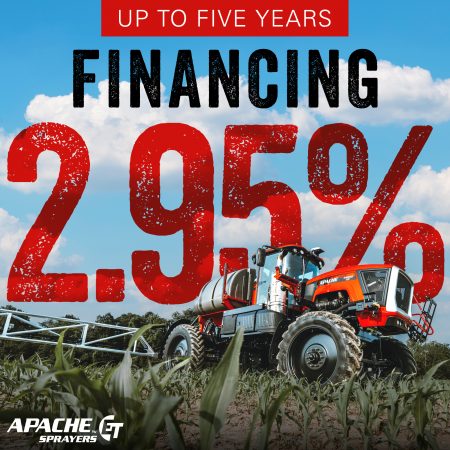 2.95 financing in big bold letters, apache sprayer in foreground
